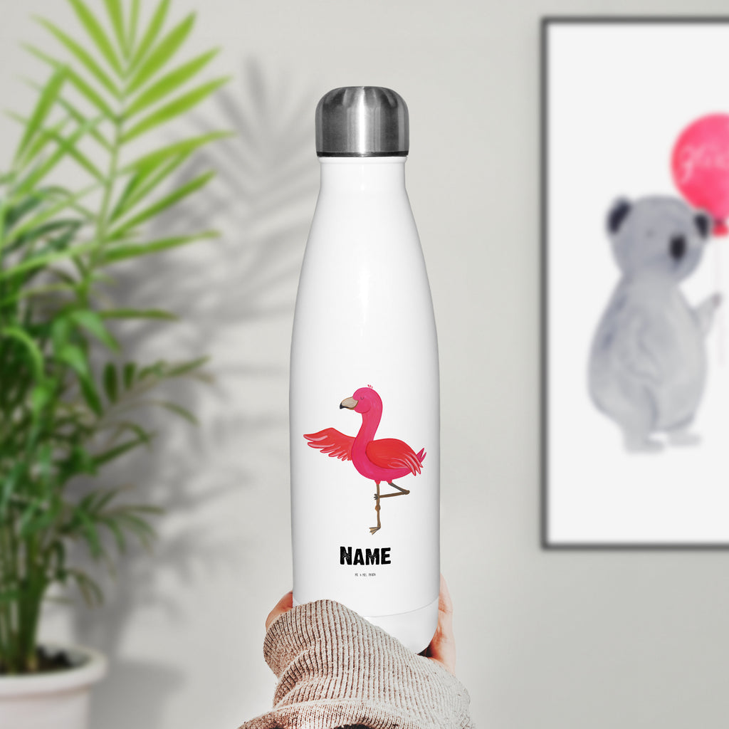 Personalisierte Thermosflasche Flamingo Yoga Personalisierte Isolierflasche, Personalisierte Thermoflasche, Personalisierte Trinkflasche, Trinkflasche Mit Namen, Wunschname, Bedrucken, Namensflasche, Flamingo, Vogel, Yoga, Namaste, Achtsamkeit, Yoga-Übung, Entspannung, Ärger, Aufregen, Tiefenentspannung